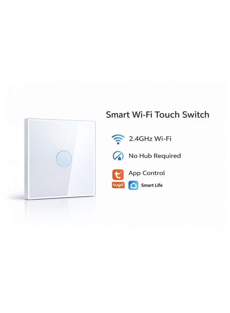 Smart Wi-Fi Touch Wall Switch 1 Gang - Tuya Smart App - No Hub Required - Alexa & Google Assistant Compatible - Image 1